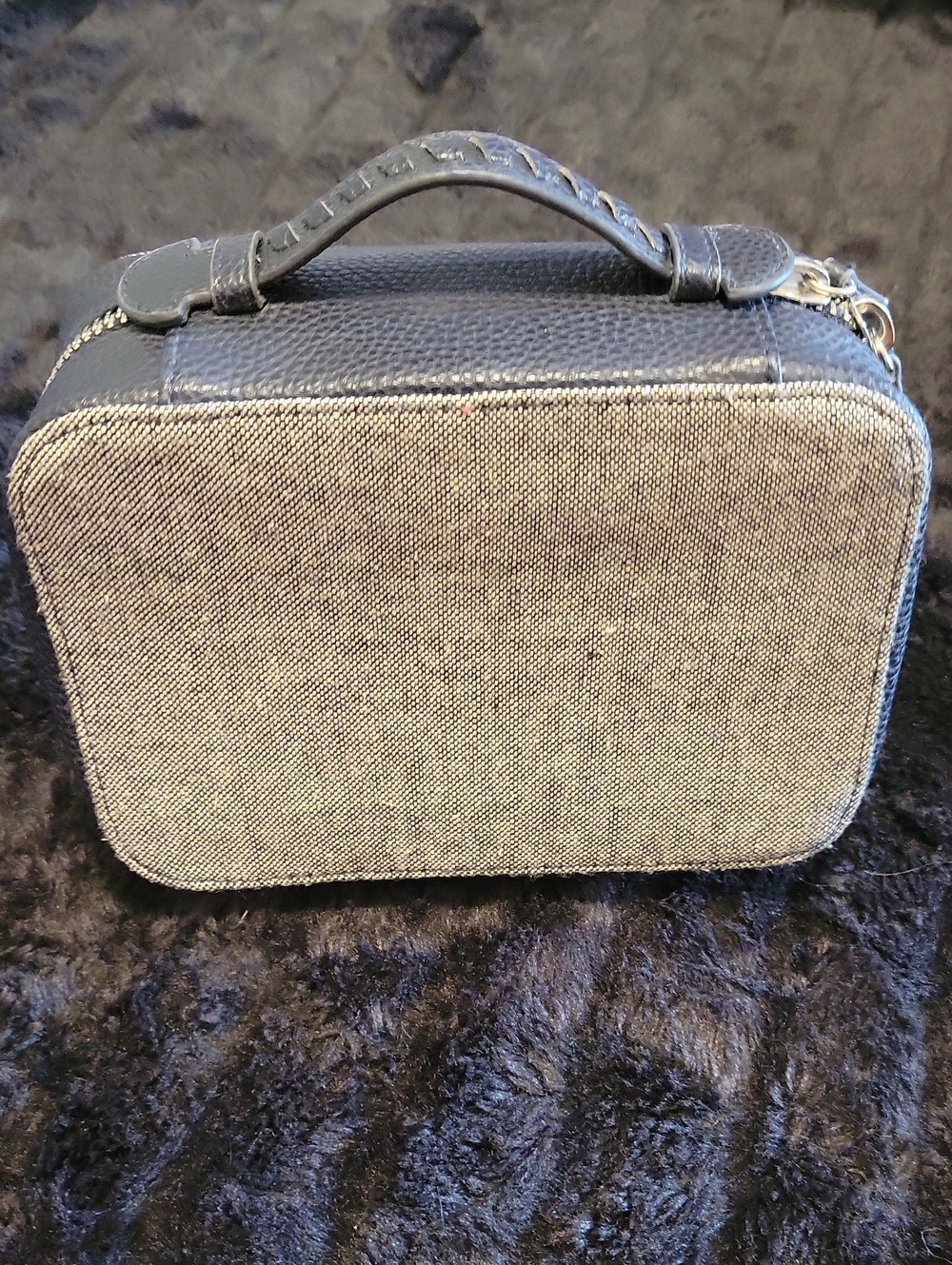 Trish McEvoy Gray and Navy Mini Top-Handle Bag